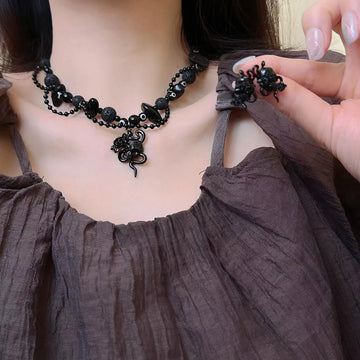 DAIIIBABYYY  -  Trendy Cool Punk Black Dripping Snake Rose Skull Necklace Women's Fashion Delicate Dark Earrings Choker